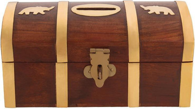 

Craft Art India Handcrafted Brown Wooden Money / Piggy Bank cum Coin Box / Gulak Coin Bank(Brown)