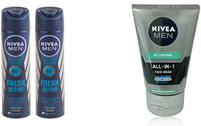 

Nivea Men Fresh Active Deodorant & All-In-1 Oil Control Face Wash(Set of 3)