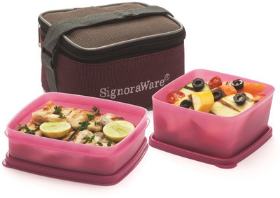 

Signoraware Quick Carry Lunch With Bag - 850 ml, 350 ml Plastic Food Storage(Pack of 2, Pink)