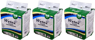 

Wetex PANT STYLE DIAPER PANT, SIZE MEDIUM, (10 Pcs. PACK), SET OF 3 PACKS, FOR WAIST SIZE 25"-39" INCHES - M(30 Pieces)