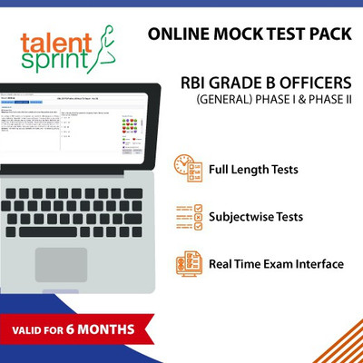 

TalentSprint Online Mock Tests- RBI Grade B Officers (General) Phase I and Phase II (Valid for 6 months) - 20 Full length tests and 10 Subjectwise tests in Real Time Exam Interface(Onilne Test)