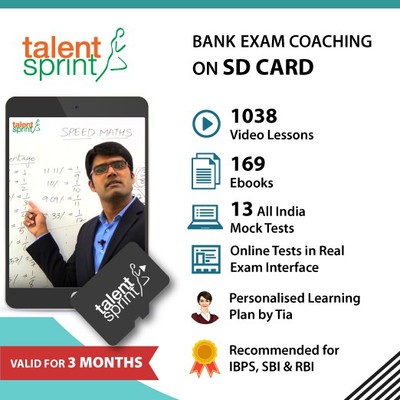 

TalentSprint IBPS, SBI Exams & RBI Coaching on SD Card (Valid for 3 months) - 1038 Videos, 169 Ebooks, Daily Practice Tests, 13 All India Mock Tests and more(SD Card)