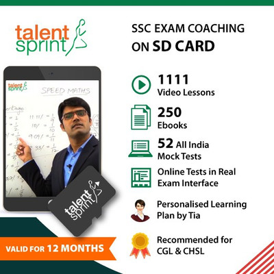 

TalentSprint CGL and CHSL Exams Coaching on SD Card (Valid for 12 months) - 1111 Videos, 250 Ebooks, Daily Practice Tests, 52 All India Mock Tests and more(SD Card)