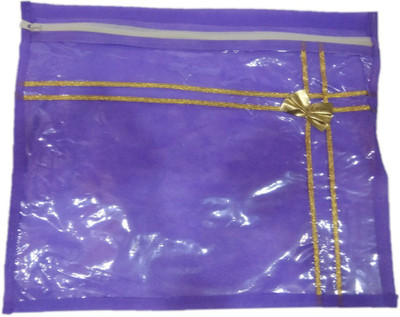 

Shreeji Decoration Cover Bag Plain 12 Pcs Purple Saree Dress Bedsheet With Golden Bow & Stripes Packaging Plastic Zip(Purple)