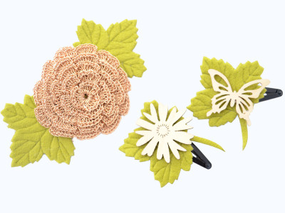 

PRETTY PONYTAILS Crocheted Wood Flower Butterfly Hair Clip Gift Set of 3 Gold Green Brown Hair Clip(Green, Gold, Beige)