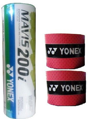 

Yonex Combo of 3 One Box of 'Mavis 200i' Nylon Shuttle cock (Pack of 6) and Two 'E Tech 901' Badminton Grip (Color on availability)- Badminton Kit