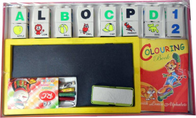 

SHRIBOSSJI Nursery Teaching Kit Alphabet & Picture Fun Blocks, Writing Slate And Colouring Book(Multicolor)