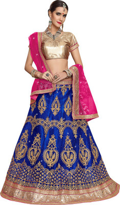 manvaa Embroidered Semi Stitched Lehenga Choli(Multicolor)