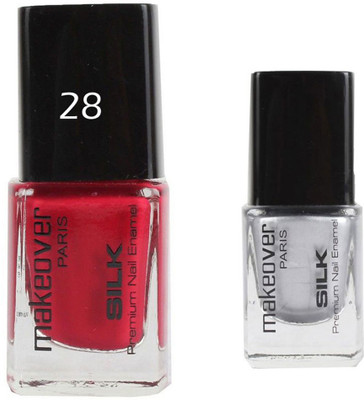 

Makeover Professional Nail Paint Rosewood Pink-28 , Nail Paint Hot Silk Silver-14 Multi(Pack of 2)
