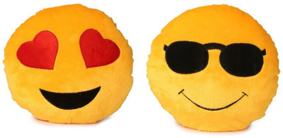 

MTC Combo Pack of Heart Eyes Smiley & Cool Dude Shade Smiley Cushion, Yellow- 35cm - 35 cm(Multicolor)