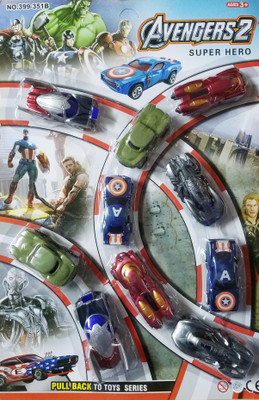 

Toy Mela Set of 10 Avengers Pull Back and Run Toy Car Series - Captain America, Hulk, Iron Man, Batman, Thor Car Series(Blue)