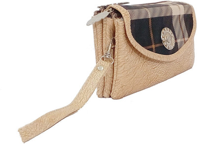 kd collections Women Beige Artificial Leather Wrist Wallet(5 Card Slots)