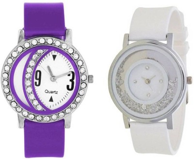 RJL Analogue Round Dial Stylish Fancy Watch DMD moon purple 141 wht dial 339 White diamond jk121 Watch  - For Girls   Watches  (RJL)