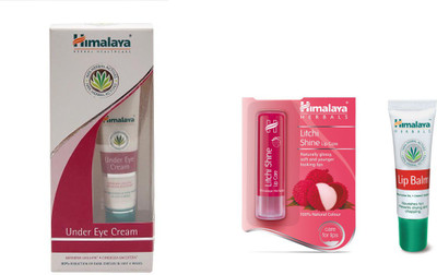 

Himalaya under eye cream, litchi shine lip care, lip balm(Set of 3)