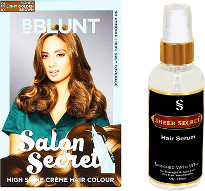 

BBlunt LIGHT GOLDEN BROWN SALON SECRET HIGH SHINE CREME HAIR COLOUR NO. 5.32 with SHEER SECRET HAIR SERUM(Set of 2)