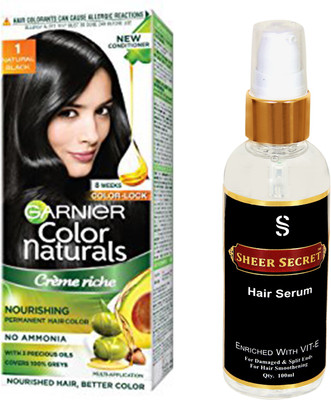 

Garnier COLOR NATURALS NATURAL BLACK HAIR COLOUR NO. 1 with SHEER SECRET HAIR SERUM(Set of 2)