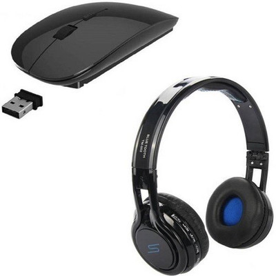 

techdeal TM002 Wireless Bluetooth Headphone With Ultra Slim (Black) Combo Set