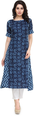 indibelle Women Printed A-line Kurta(Blue)