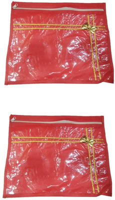 

Shreeji Decoration Cover Bag Plain 24 Pcs Red Saree Suit Dress Bedsheet With Golden Bow & Stripes Packaging Plastic Zip(Red)