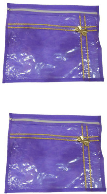 

Shreeji Decoration Cover Bag Plain 24 Pcs Purple Saree Suit Dress Bedsheet With Golden Bow & Stripes Packaging Plastic Zip(Purple)