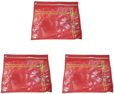 

Shreeji Decoration Cover Bag Plain 36 Pcs Red Saree Suit Dress With Golden Bow & Stripes Packaging Plastic Zip(Red)
