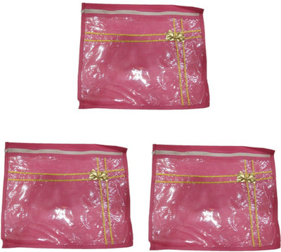 

Shreeji Decoration Cover Bag Plain 36 Pcs Pink Saree Suit Dress With Golden Bow & Stripes Packaging Plastic Zip(Pink)