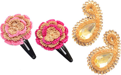 

Pretty Ponytails Party Flower Paisley Hair Accessory Gold Hair Clip Gift Set of 4 Gold Pink Hair Clip(Gold, Pink)