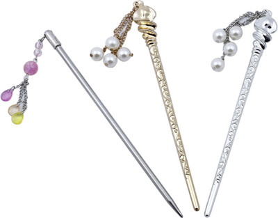 

sringhar Bun sticks pack of 3 silver and gold for women and girls Bun Stick(Multicolor)
