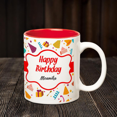 Huppme Happy Birthday Mounika Inner Red Coffee Name Mug Ceramic Mug