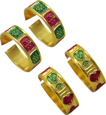 

PinkCIty Golden Toe Ring : Designer Enamel Meena Toe Ring Jewellery For Women Pack Of 4 Silver Crystal Gold-plated Plated Toe Ring Set