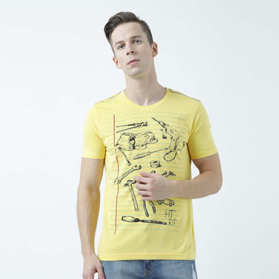 HUETRAP Printed Men Round Neck Yellow T-Shirt