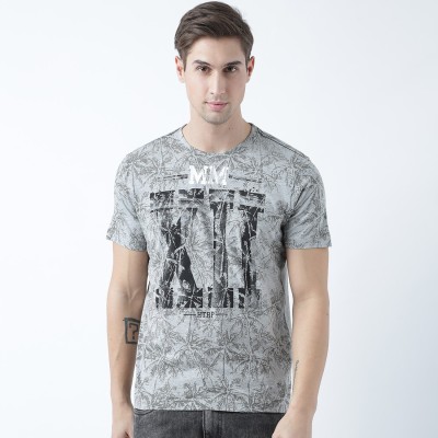 HUETRAP Printed Men Round Neck Grey T-Shirt