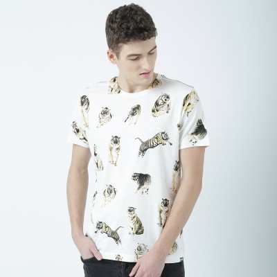 HUETRAP Printed Men Round Neck White T-Shirt