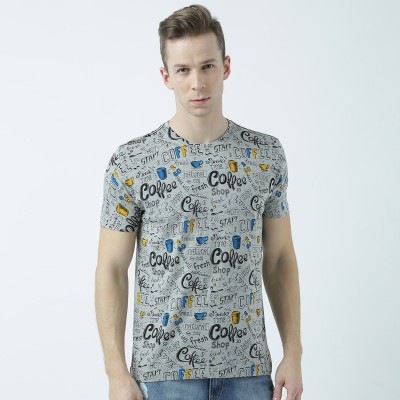 HUETRAP Printed Men Round Neck Grey T-Shirt