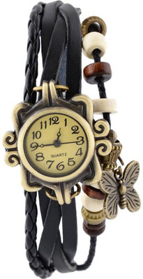 

PMAX Butterfly Black Leather Vintage Watch - For Girls