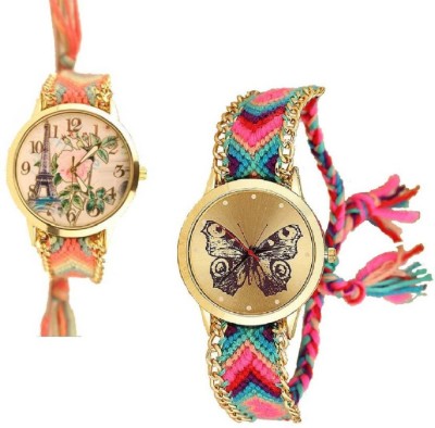 INDIUM MULTICOLOUR fabric multicolor belt Eiffel tower pack of 2 Watch Watch  - For Girls   Watches  (INDIUM)
