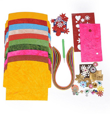 

Vardhman Envelope designing kit, 10 die cutted envelopes, 100 quilling stripswith tool, dye cutted emblishments, stones, & accessories to decorate
