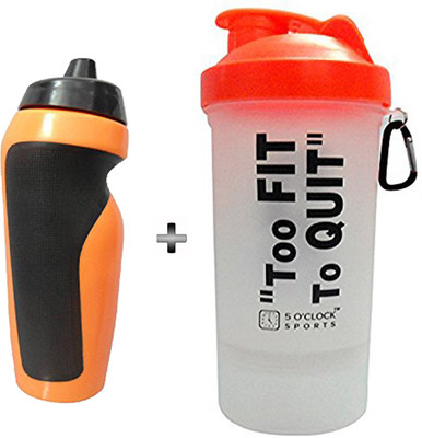 

5 O' Clock Sports Alfa shaker bottle and Pichku style 600 ml Shaker(Pack of 2, Orange, White)
