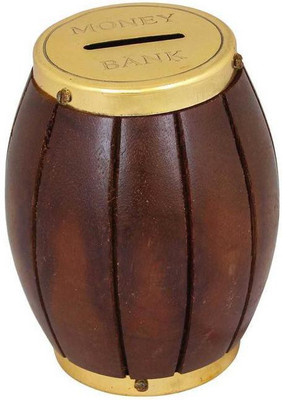 

Craft Art India Wooden Barrel shape Money Bank/Piggy Bank/Coin Bank with Cap {CAI-HD-0318-D/Size(Inch):4.9x4.7x3.5} Coin Bank(Brown)