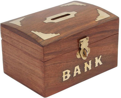 

Craft Art India Decorative Handmade Wooden Rectangular Shape Money Bank/Piggy Bank/Coin Bank {CAI-HD-0198-B/Size(Inch):3x5x3.4} Coin Bank(Brown)