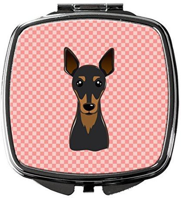 

Caroline's Treasures BB1240SCM Checkerboard Pink Min Pin Compact Mirror