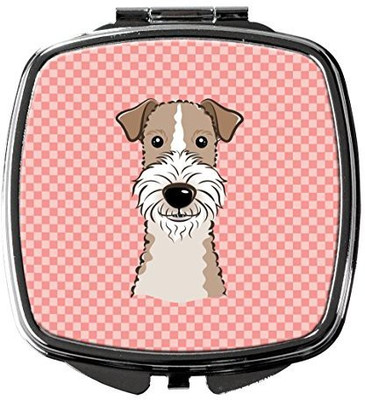 

Caroline's Treasures BB1247SCM Checkerboard Pink Wire Haired Fox Terrier Compact Mirror