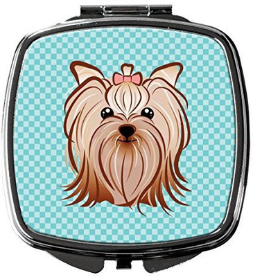 

Caroline's Treasures BB1142SCM Checkerboard Blue Yorkie Yorkishire Terrier Compact Mirror