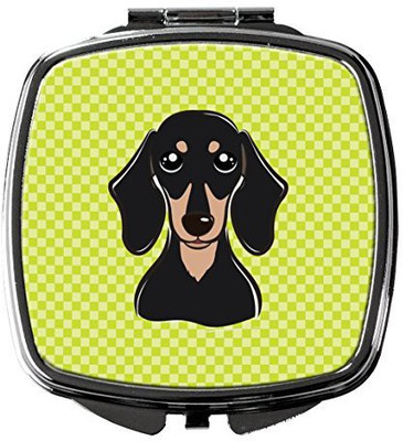 

Caroline's Treasures BB1277SCM Checkerboard Lime Green Smooth Black And Tan Dachshund Compact Mirror
