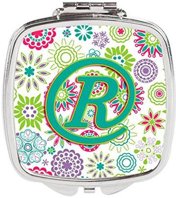 

Caroline's Treasures CJ2011-RSCM Letter R Flowers Pink Teal Green Initial Compact Mirror