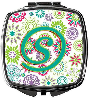 

Caroline's Treasures CJ2011-SSCM Letter S Flowers Pink Teal Green Initial Compact Mirror