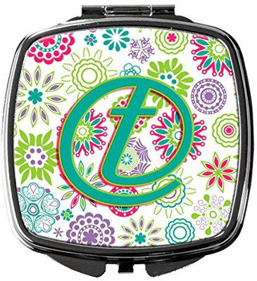

Caroline's Treasures CJ2011-TSCM Letter T Flowers Pink Teal Green Initial Compact Mirror