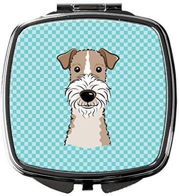 

Caroline's Treasures BB1185SCM Checkerboard Blue Wire Haired Fox Terrier Compact Mirror