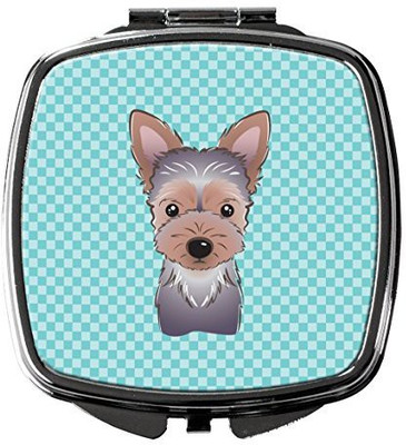

Caroline's Treasures BB1170SCM Checkerboard Blue Yorkie Puppy Compact Mirror