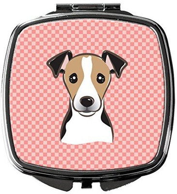 

Caroline's Treasures BB1261SCM Checkerboard Pink Jack Russell Terrier Compact Mirror